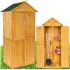 tectake® Armadio da Giardino con Tetto a Punta, Ripostiglio da Esterno con 2 Piani d'Appoggio, 2 Porte Richiudibili con Chiavistello in Acciaio, Mobile Giardino per Ricovero Attrezzi - Marrone