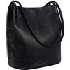 Iswee Borsa a secchiello in vera pelle, borsa a tracolla, borsa e borse da donna alla moda, nero, Medium size