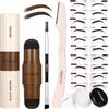 UCANBE Kit di 25 stencil timbro per sopracciglia con pomata a doppio colore, 20 stencil riutilizzabili per sopracciglia, cipria, pennello, rasoio per sopracciglia, custodia con cerniera, kit