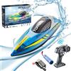 Mineup Barca Telecomandata, 2.4G RC Barca Da Corsa Con Luce LED, Motoscafo Telecomandato, Barca Radiocomandata Impermeabile, Barca Da Corsa Ad Alta Velocità, Barca RC Per Adulti Bambini