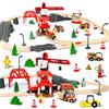 FORMIZON Set di 87 Pezzi Binari Trenino Legno, con Locomotiva Trenino Elettrico e Gru a Torre Telecomandata, Giocattoli Treno Elettrico, Ingegneria Ferroviaria, Regali di Compleanno e Natale Bambini