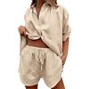 Generic Pantaloncini Corti da Donna in Cotone e Lino, Set da 2 Pezzi, Top per Salotto, Spiaggia, Vacanze, Due Pezzi, Tute, Mussola, Blusa, Set da Donna