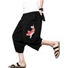 DSJJ Uomo Donna Unisex Estate Casual Shorts Harem Pantaloni Capri Larghi Cotone Lino Vita Elastica Coulisse Cargo Pantaloncini 3/4 Shorts (Nero,XL (Label 2XL))