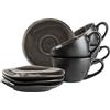 MÄSER 934071 Serie Niara Organic - Set di tazze da caffè per 4 persone, in stile vintage, 8 pezzi, con particolare combinazione di smalti in nero e marrone, in gres