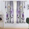 AAtter Tenda per finestra viola floreale lavanda lilla fiori rustici country farfalla margherita bianca astratta foglie nere soggiorno camera da letto tende per finestre tessuto trattamento 1 paio,