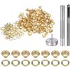 QUARKZMAN Kit di 100pz Strumento Occhielli 4mm Set Occhielli in Rame con Perforatore Fori Vuoti, Strumenti per Occhielli per Abbigliamento in Pelle Tessuto, Tono Oro