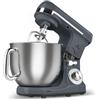 Karaca Blendburst - Robot da cucina, 6 livelli di velocità, ciotola in acciaio inox da 5,7 l, doppio gancio per impastare, frusta, frusta piatta e gancio per impasto, supporto antiscivolo, grigio