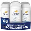 Dove Deodorante Roll On, Classic Care, Deodorante Antitraspirante Roll On, Protezione Fino a 48 Ore, con 1/4 di Crema Idratante, Formula Delicata, Deodorante Uomo e Donna, 6 Pezzi da 50 ml