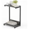 Sunon Tavolino da divano, comodino con 2 ripiani a forma di C, struttura in metallo, piano in legno, montaggio semplice, grigio