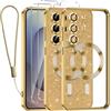 Kokio Glitter Magnetica Cover per Samsung Galaxy S25 Ultra 5G con Cordino, Compatibile con MagSafe, Brillantini Silicone TPU Antiurto Custodia per Samsung S25 Ultra con 2 Vetro Temperato Bumper, Oro