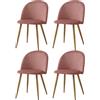 TTATC Set di 4 Sedie da Pranzo Imbottite con Rivestimento in Velluto, Sedie da Cucina dal Design Moderno con Gambe Regolabili in Metallo in Stile Legno, Rosa