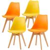 EGGREE Set di 4 Sedie da Sala da Pranzo con Gambe in Faggio massiccio, Schienale in Plastica e Cuscino in PU, Sedie da Cucina/Ufficio con Design Moderno e Scandinavo, 2 Giallo + 2 Arancione