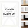 JCNORD Cornice Portafoto in Legno MDF Bianco 50x70 cm con Vetro Acrilico Infrangibile | Moderna per Pareti e Tavoli