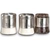 KORAT Set 3 Barattoli in Vetro con Coperchio in Acciaio Ø 9 x H. 9 cm Inox Contenitori Ermetici per Caffè, Zucchero e Sale Design Moderno per Cucina, con Etichette Decorative, Salvaspazio, Lavabili