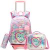 Egchescebo Zaino con Rotelle Bambina Trolley Gatto Adorabile Ragazze Asilo Scuola Elementare Primaria 17" 3PCS Set Media Carrello Ruote Valigia Ragazza per Rullo Valigia da Rimovibile Rosa