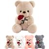 LIHIQIYA Orsacchiotto Peluche con Rosa, Regali Nozze Donna, 45CM Orso di Peluche con Rosa Piccolo e Morbido Orsacchiotto, Matrimonio Anniversario Regali di per Donna Bambini Fidanzata Ragazze