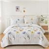 Dinjoy Set di 3 copripiumini blu con motivo floreale e floreale, in microfibra, con federe, per ragazze e donne (300 x 200 cm)