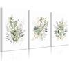 Joocrise Set di 3 stampe artistiche da parete con motivo botanico ad acquerello, stile bohémien, stampa su tela, decorazione da parete con fiori verdi salvia, immagini moderne con fiori botanici, per camera da