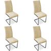 Homey Confezione da 4 sedie tappezzate per soggiorno, sala da pranzo. Finiture in beige, con gambe cromate, modello Skadi, alluminio, 42,5 cm (larghezza) x 52 cm (profondità) x 99 cm (altezza)