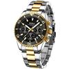 BIDEN Orologi da uomo con cronografo, in acciaio inox, impermeabile, con data, analogico, al quarzo, stile casual e alla moda, Oro Nero A B, Bracciale