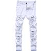 Foweknow Jeans da uomo con taglio dritto, in denim, Y2K, slim fit, elasticizzati, alla moda, per il tempo libero, vestibilità normale, versatili, jeans strappati, jeans sportivi a coste, bianco, 44