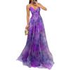 shownicer Vestito Donna Elegante Abito Cerimonia Vestito Lungo Estivi Scollo a V Senza Maniche Vestiti Stampa Floreale A Viola XS