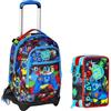 VARZI Seven School Pack Game Led Boy SJ Gang: Trolley Jack 3WD con Luci LED + Astuccio 3 Zip Fornito 45 Pezzi, Stile e Praticità per la Scuola 1956