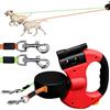 PORFOYO Guinzaglio doppio per 2 cani, doppio guinzaglio retrattile con luce, guinzaglio per cani 3 m, guinzaglio per cani allungabile con comoda impugnatura ergonomica, rotolo, guinzaglio per cani