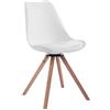 CLP Sedia Girevole Troyes In Similpelle I Sedia Rétro In Legno Imbottita I Sedia Design Girevole 360° Gambe Tonde, Colore:bianco, Colore della cornice:natura
