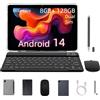 redbeat Tablet Android da 10 Pollici con Tastiera, 4G LTE Dual SIM, Octa-Core, 8 GB di RAM, 128 GB di ROM + 1 TB di Espansione, Doppia Fotocamera, Tablet da Gioco WiFi/BT con Custodia in Pelle, Mouse, Stilo