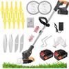 Wrneaoch Taglia Erba Giardino a Batteria Tagliabordi Elettrico Decespugliatore Multifunzione con Lame Metalliche E 2*Batteria Leggero Testata Regolabile E Maniglia Telescopica per Prato Campo da Giardino