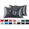 FARFALLAROSSA Set di 2 Federe in Raso 50 x 80 cm Grigio Scuro, Federa Cuscino Letto Morbida e Setosa al Tatto, Chiusura a Busta, Antiacaro e Ipoallergico, Protezione Capelli e Pelle & Antirughe