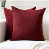 Encasa XO Set di 2 Federe per Cuscini in Ciniglia | Bordeaux - (20x20) (50x50 cm) | Federe Decorative Quadrate per Divano, Decorazione Casa, Sofa