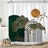 ASDCXZ Tenda da doccia in stile boho, 180 x 200 cm, moderna, astratta, arte verde, oro, tropicale, foglie, sole, bianco, bagno, lavabile, in poliestere, impermeabile, per vasca da bagno con 12 ganci