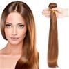 SEGO Extension Capelli Veri Tessitura Matassa Virgin Human Hair Brasiliani Lisci Senza Clip #30 Castano Ramato Chiaro 40cm 100g Double Weft per Cucire