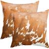 Homemissing Federa per cuscino in pelle bovina, 50,8 x 50,8 cm, in morbida pelliccia di mucca, per soggiorno, fattoria occidentale, pelle di animali, colore bianco, marrone, federa decorativa per div