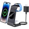 Tiergrade Caricabatterie wireless 3 in 1 per dispositivi Apple, stazione di ricarica magnetica pieghevole, caricatore da viaggio per iPhone 15/14/13, AirPods 3/2/Pro/Pro2, iWatch (adattatore incluso)