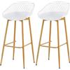 buybyroom Sgabello Cucina, Sgabelli Alti Cucina Modern Design con Schienale, Set di 2 Sgabello Alto Bar per Isola Penisola Cucina, Bar, e Esterno, Gamba in Metallo, Altezza Seduta 74 cm, Bianco