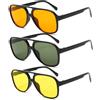 YAMEIZE 3 Pack Occhiali da Sole Retrò Oversize - a Doppio Ponte per Donne Uomo Vintage Pilot Quadrato Visione Notturna Occhiali di Protezione UV400 per la guida