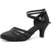 YKXLM Scarpe da Ballo Latino Americano Donna Punta Chiusa Raso Pratica Professionali Salsa Sala da Ballo Scarpe,Tacco 6 cm,Nero,EU 40.5