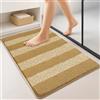 VOUNOT® 2 Pezzi Tappeto Bagno Antiscivolo 50x80 cm, Tappetino Super Assorbente in Ciniglia di Microfibra Extra Spesso a Righe, Lavabile in Lavatrice, Soffice e Morbido, Beige