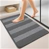 VOUNOT® 2 Pezzi Tappeto Bagno Antiscivolo 50x80 cm, Tappetino Super Assorbente in Ciniglia di Microfibra Extra Spesso a Righe, Lavabile in Lavatrice, Soffice e Morbido, Grigio