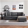 VIPhome Divano Angolare Moderno a Tre Posti con Poggiapiedi, Cuscini Lombare e Braccioli Imbottiti, 220x83x81 cm, Grigio