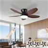 AQLEDY Ventilatore Pale Da Soffitto Con Luce E Telecomando, Silenzioso 5 Pale Lampadario Con Ventola, Dimmerabile LED Plafoniera Ventilatore Per Camera Da Letto, Cucina, Soggiorno-Black+WoodGrain||36in