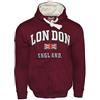 British Heritage Brands LE129ZMOW Felpa con cappuccio unisex London England con zip e cappuccio marrone bianco sporco XS-2XL Bordeaux XXL