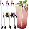 MINGZE 6 pezzi Acciaio Inox Cucchiaino Da Caffè, 5 Colori Diversi + 1 Cucchiaio A Manico Lungo, Sospeso Carino Gattini Cucchiaini Mescolatore Per Acqua, Tè, Latte, Caffè, Dessert, Bibita, Frappè