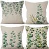 Uiiooazy Federe Cuscini Eucalipto, Divano Fodera per Cuscino Foglie Verde Salvia e Fiori Viola Decorativa Velluto Copricuscini per Giardino Soggiorno Camera da Letto Auto Maison, Set di 4, 50x50cm