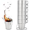 Agatige Set di 6 Tazze da Espresso con Supporto, Bicchieri in acciaio inox, 300 ml per caffè, tè, cacao, Tazza in metallo, doppia parete, set di 6 tazze da caffè in impilabili per casa, ufficio