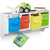Relaxdays Scaffale da Parete per Bambini, Armadio a Muro con 4 Ganci e 4 Scatole Portaoggetti, 28 x 61 x 16 cm, Bianco