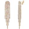 Clearine Orecchini a clip per Donne Moda Lunga Goccia Chandelier Sparkle Strass Cristalli Nappe pendenti Iridescente AB Oro-fondo